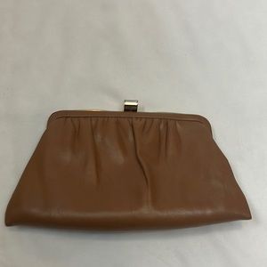 Brown faux leather mini clutch bag